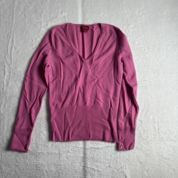 VTG Halogen Pink V-Neck Long Sleeve Cashmere Sweater Top Women's Small - Picture 1 of 7
